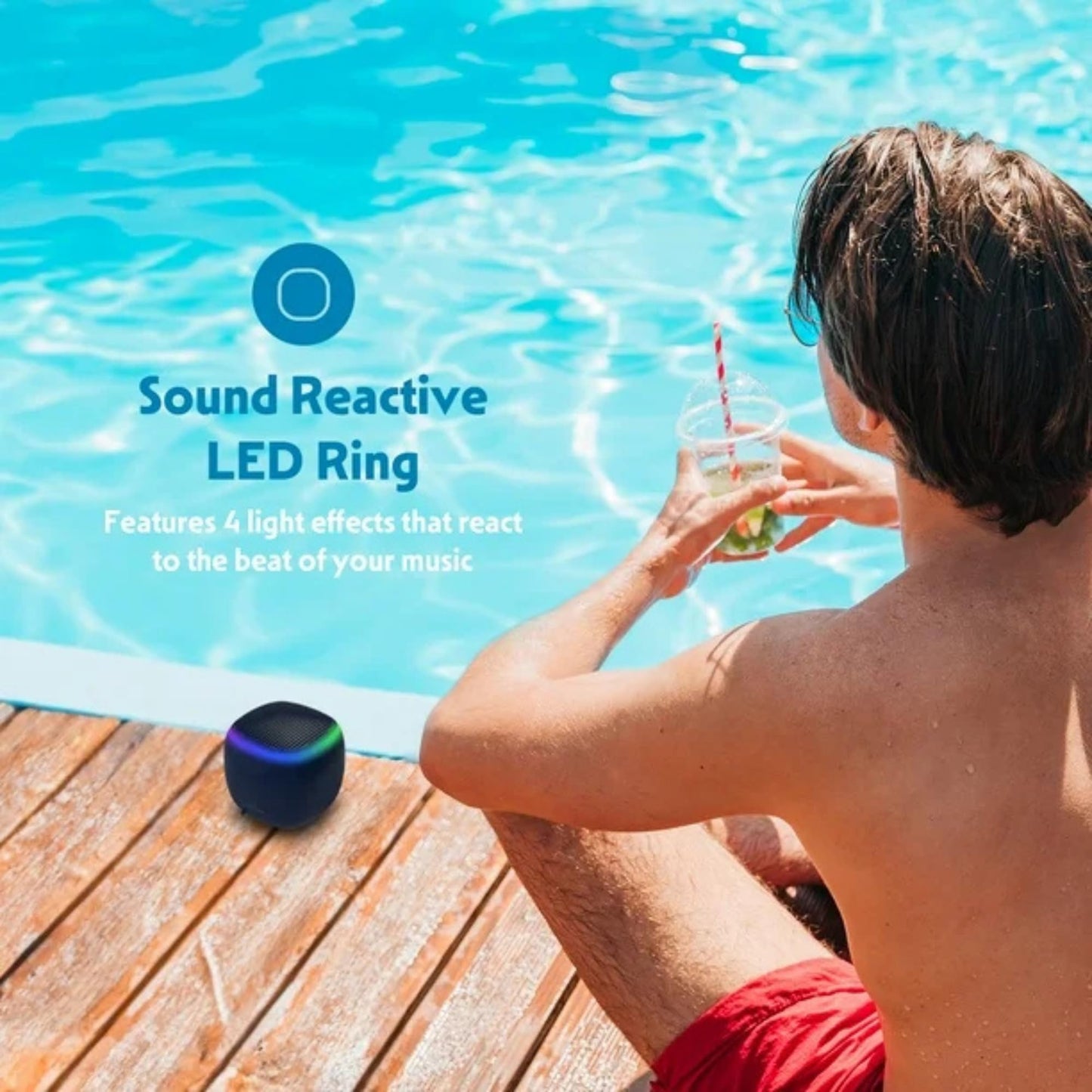 Mini Portable Bluetooth Speaker – IPX7 Waterproof, Black with LED Lights