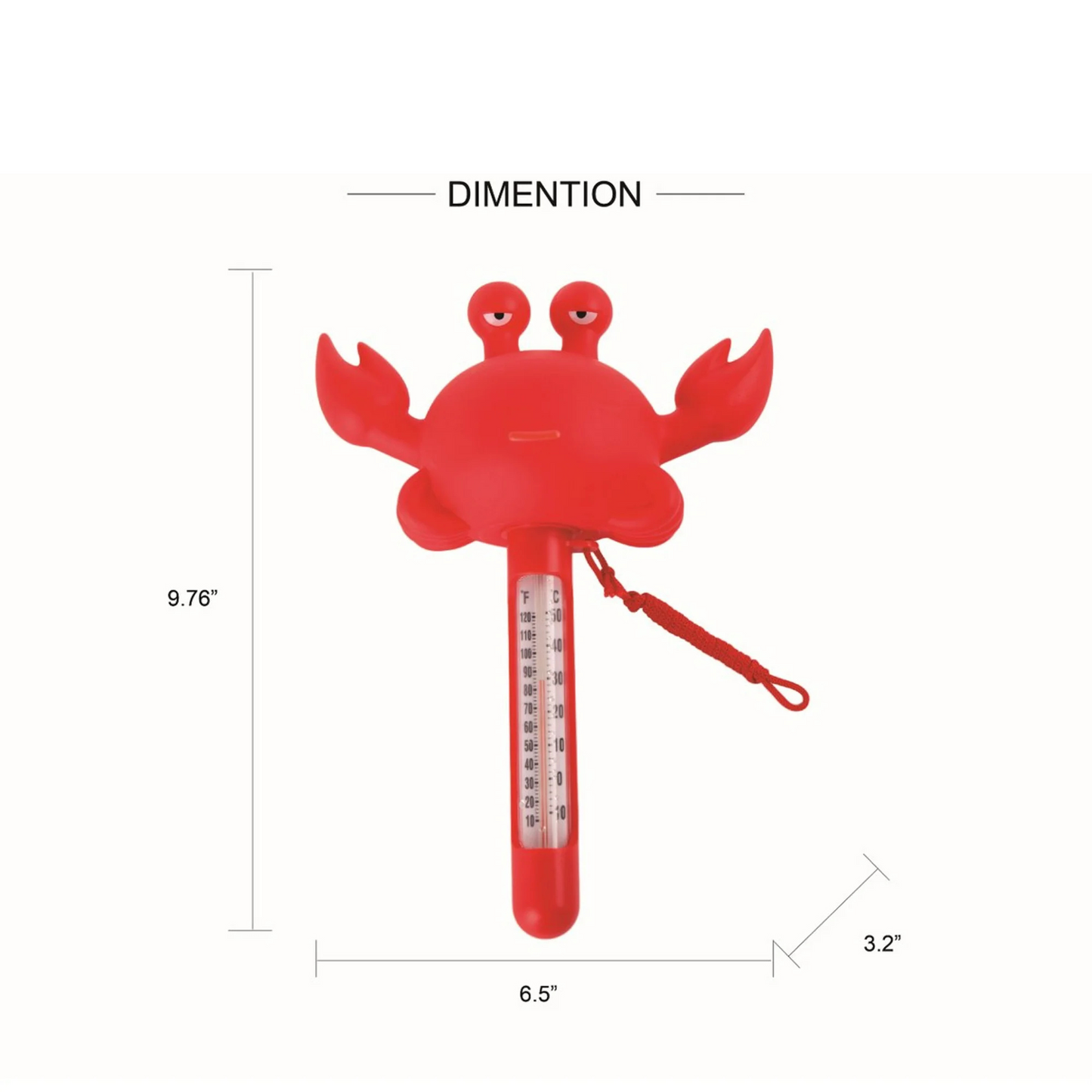 Floating Red Crab Thermometer with Cord and Read Display for Pools and Spa Use,9.7inch