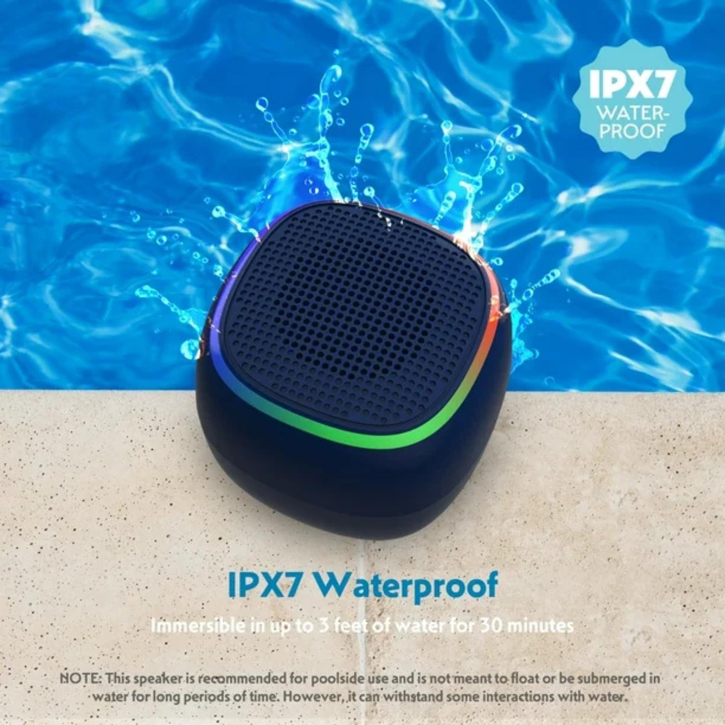 Mini Portable Bluetooth Speaker – IPX7 Waterproof, Black with LED Lights