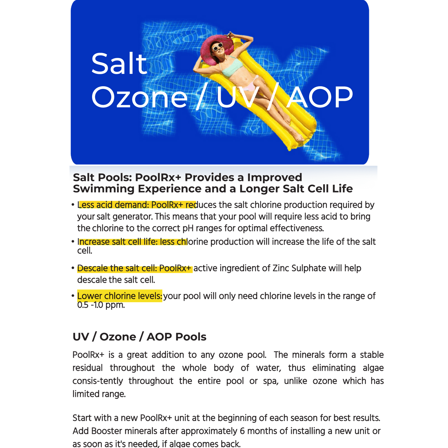 Pool Rx+ Blue/White 6-Month Swimming Pool Mineral Algicide, 1 Tablet Treats 7.5k-20k Gallons