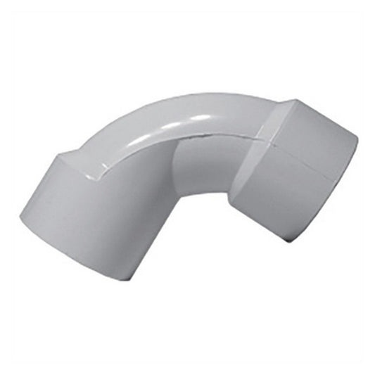White plastic elbow pipe fitting on a white background