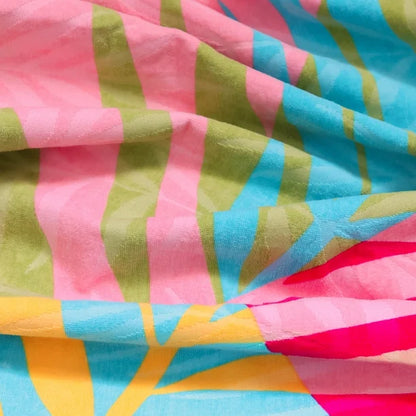 Oversized Printed Palm Leaf 100% Cotton Coral Beach Towel, 38” x 72"