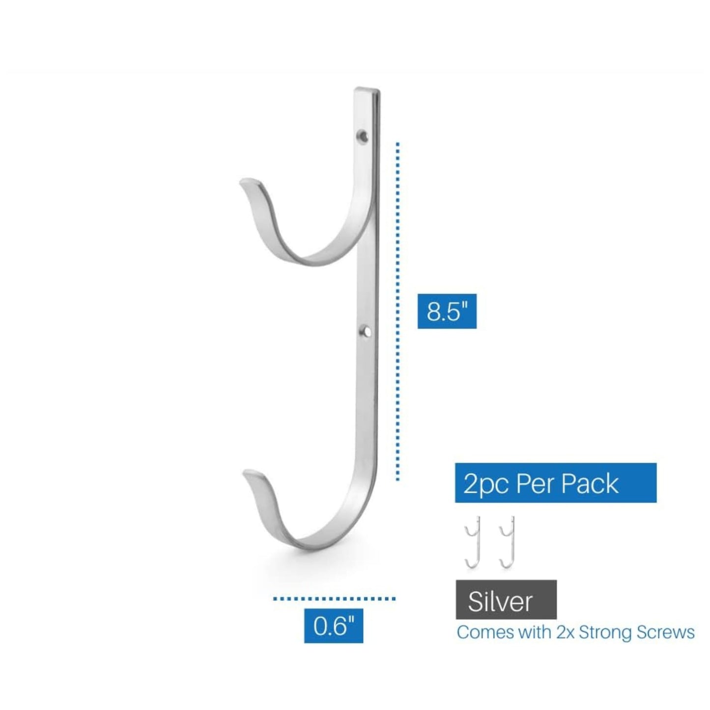 Pool Pole Hanger Premium 2pc Aluminium Holder Set, Ideal Hooks for Telescopic Poles, Skimmers, Leaf Rakes, Nets, Brushes, Vacuum Hose, Garden Tools and Swimming Pool Accessories