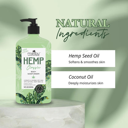 Malibu Hemp Classic Body Moisturizer, 18 FL OZ