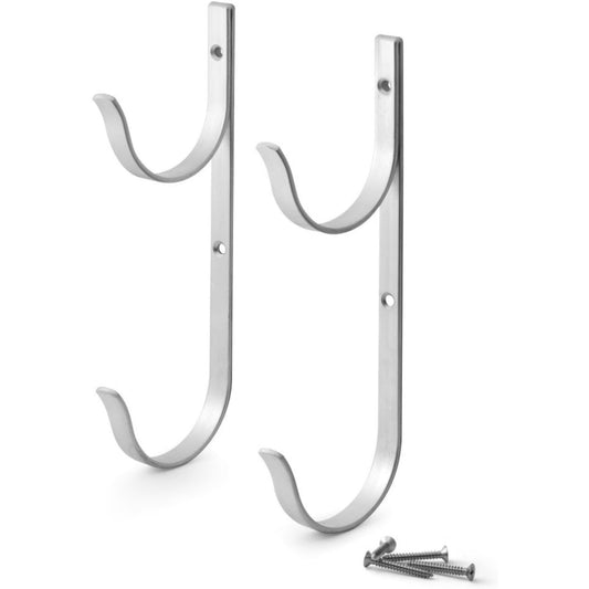 Pool Pole Hanger Premium 2pc Aluminium Holder Set, Ideal Hooks for Telescopic Poles, Skimmers, Leaf Rakes, Nets, Brushes, Vacuum Hose, Garden Tools and Swimming Pool Accessories