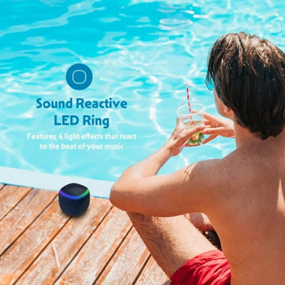 Mini Portable Bluetooth Speaker – IPX7 Waterproof, Black with LED Lights