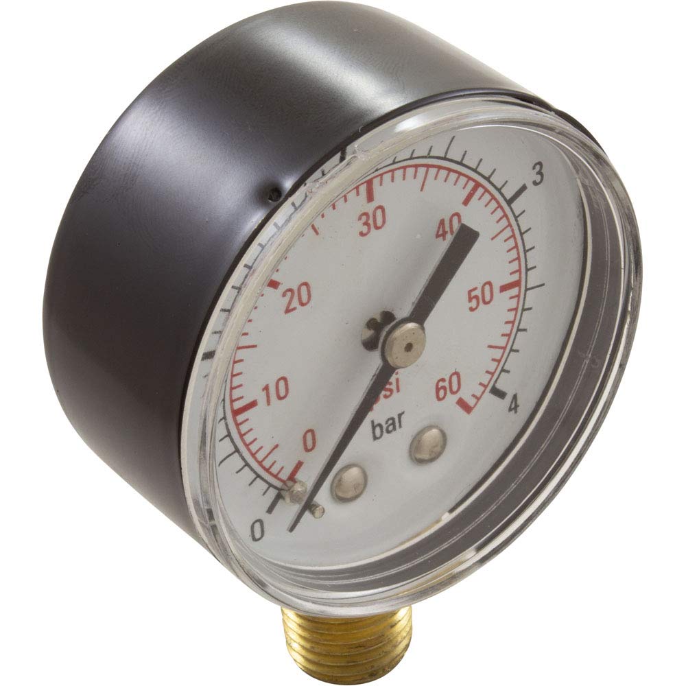 Pressure gauge with a white face and black markings on a white background