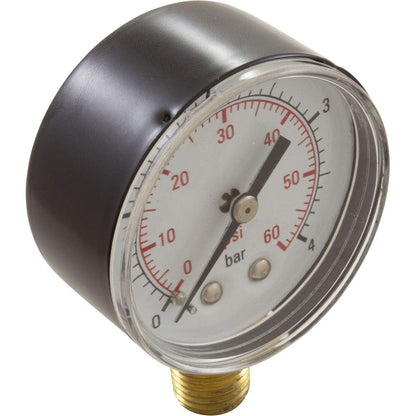 Pressure gauge with a white face and black markings on a white background
