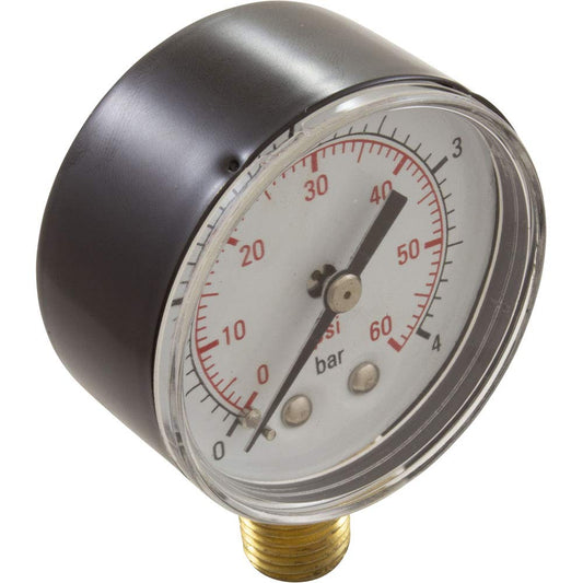 Pressure gauge with a white face and black markings on a white background