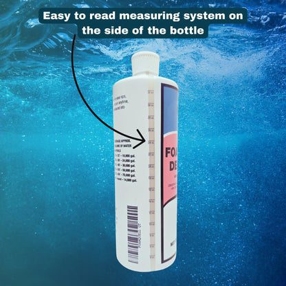 Bottle with measurement scale on a blue underwater background