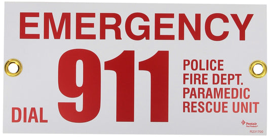 Emergency contact sign with '911' on a white background
