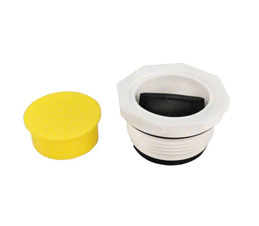 White and yellow plumbing fitting on a white background
