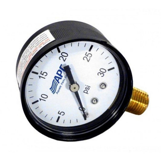 Pressure gauge with a white face and black markings on a white background