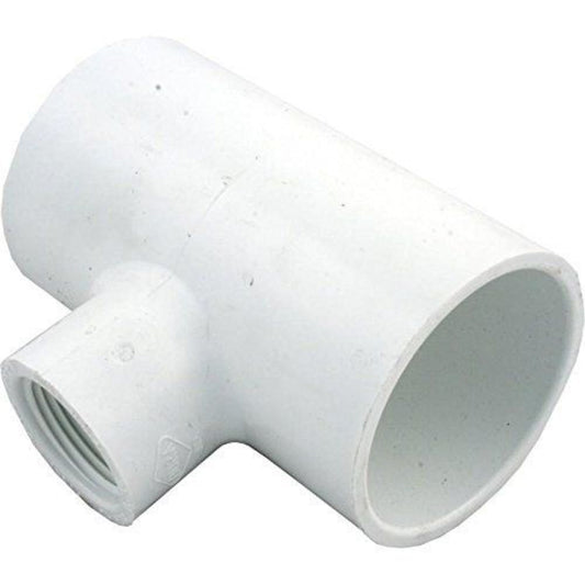 White PVC pipe fitting on a white background reducing tee