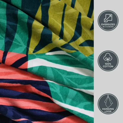 Oversized Printed Palm Leaf 100% Cotton Velour Beach Towel, 38” x 72"