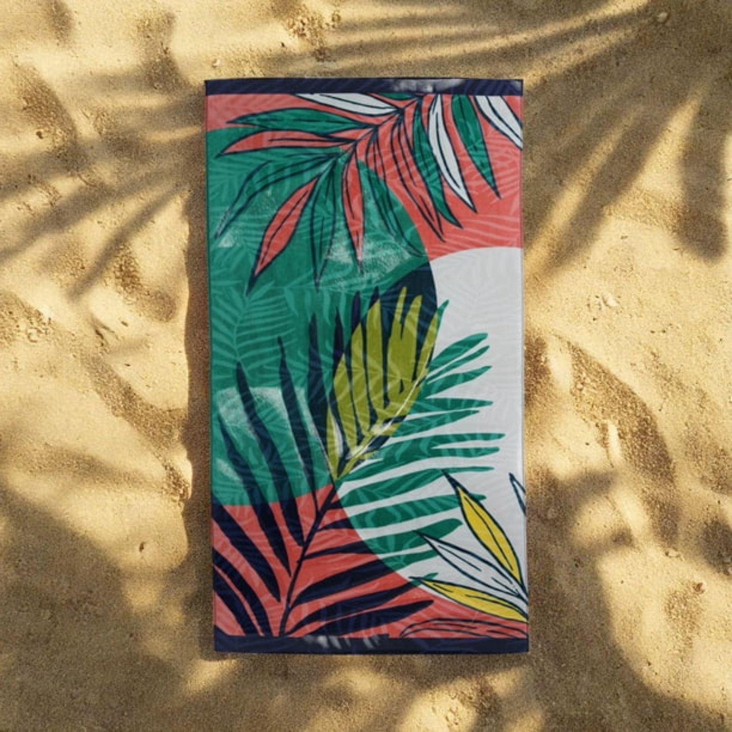 Oversized Printed Palm Leaf 100% Cotton Velour Beach Towel, 38” x 72"