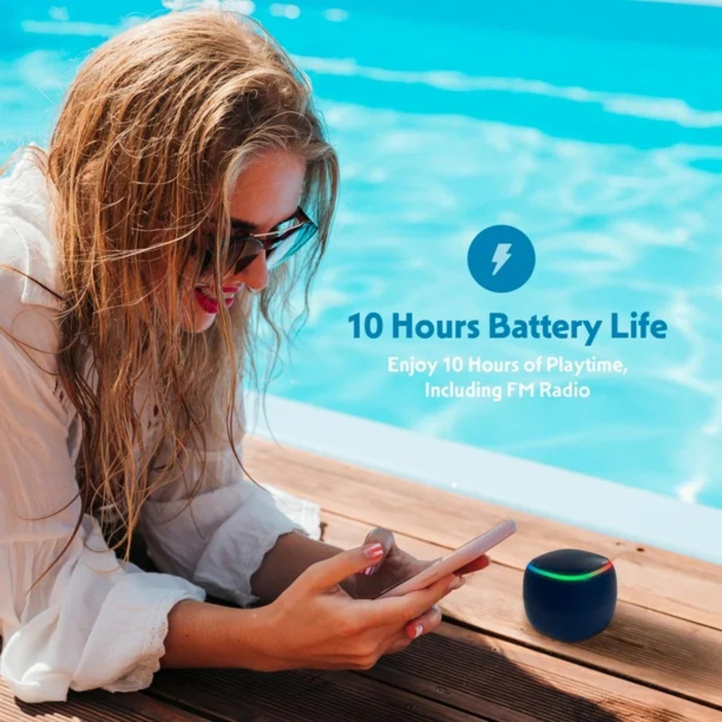 Mini Portable Bluetooth Speaker – IPX7 Waterproof, Black with LED Lights