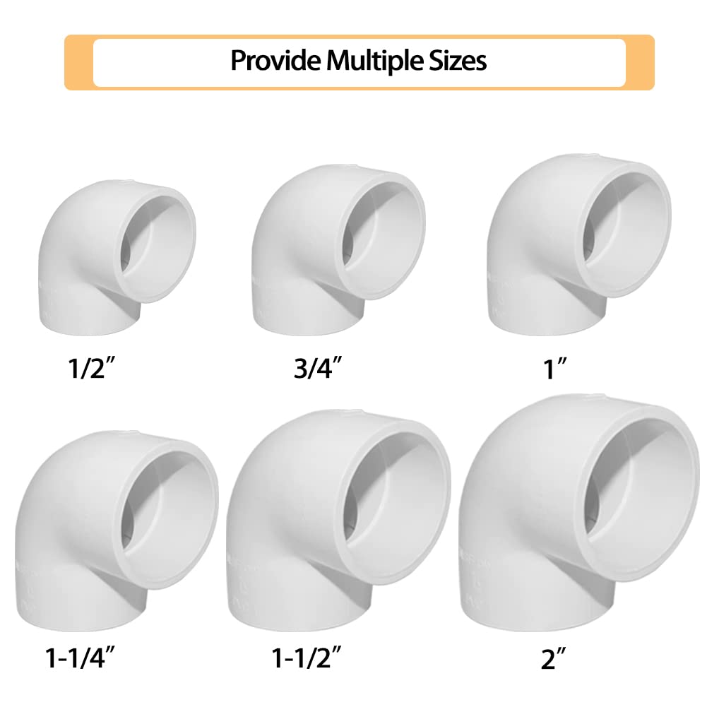 90 Degree Elbow PVC Pipe Fitting Adapter Coupling Connector Schedule 40 Slip (Socket x Socket) White Color