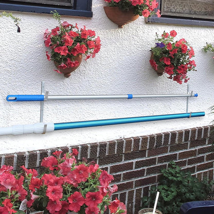 Pool Pole Hanger Premium 2pc Aluminium Holder Set, Ideal Hooks for Telescopic Poles, Skimmers, Leaf Rakes, Nets, Brushes, Vacuum Hose, Garden Tools and Swimming Pool Accessories