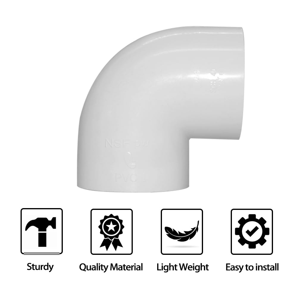 90 Degree Elbow PVC Pipe Fitting Adapter Coupling Connector Schedule 40 Slip (Socket x Socket) White Color