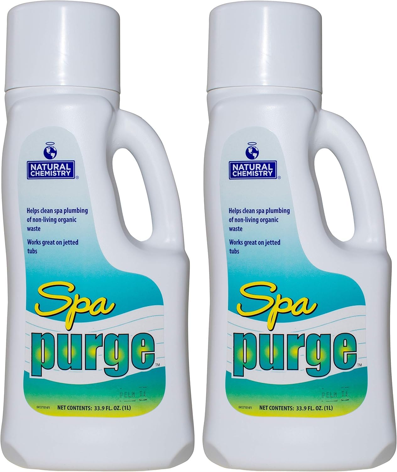 Two bottles of Spa Purge cleaning product on a white background