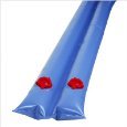 Two blue inflatable tubes with red lights on a white background